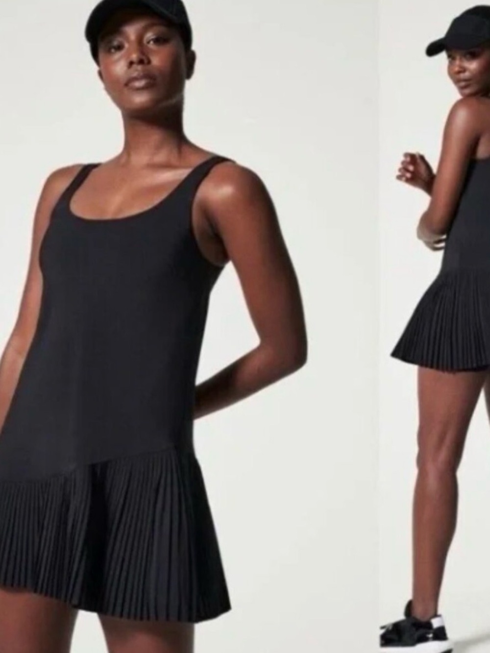 SPANX Black Pleated-Hem Tank Mini Dress